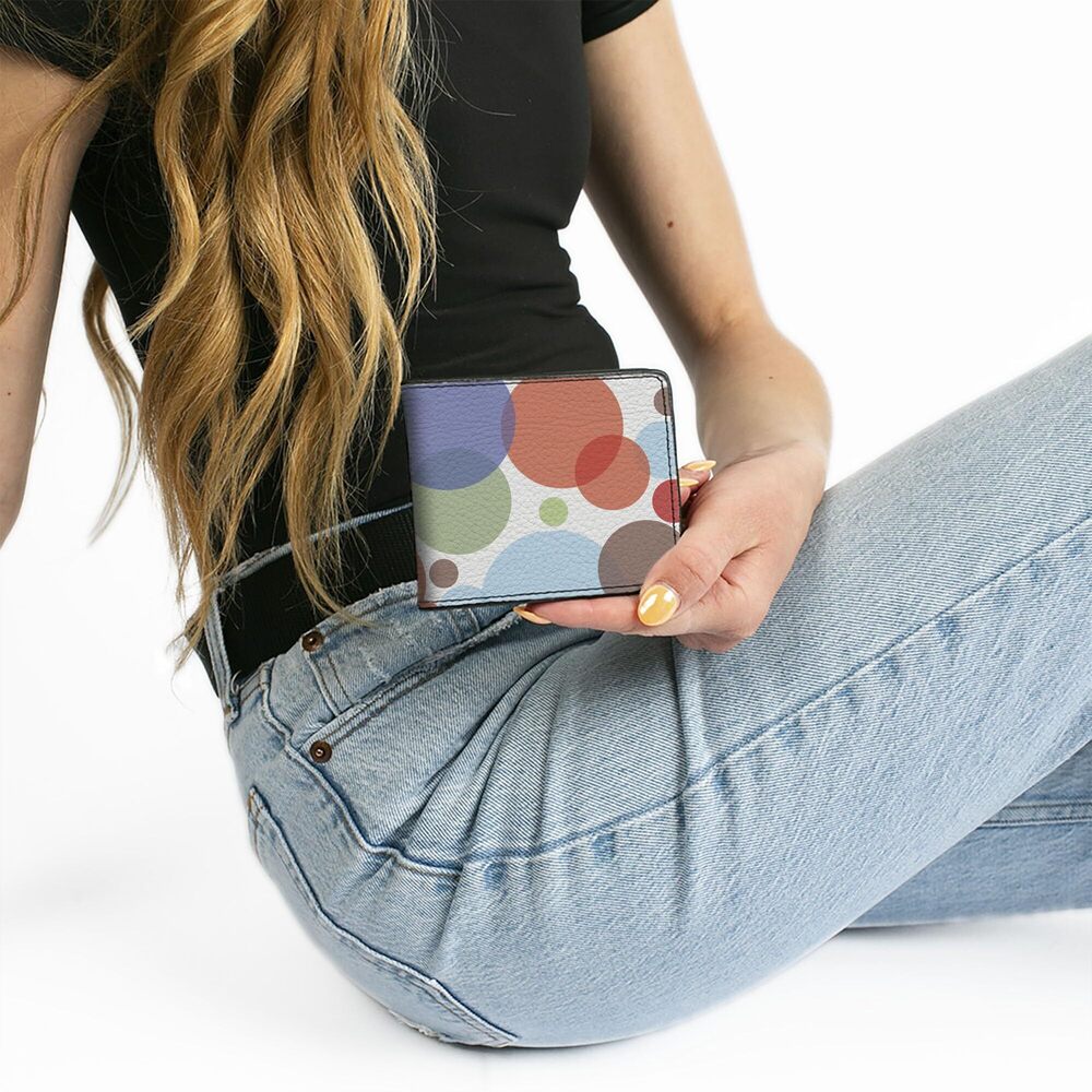3990 Wallet Bifold Dots White Transparent Multi Color Vegan Leather - Picture 7 of 8